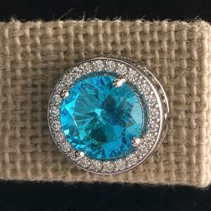 Men’s Aquamarine Blue Halo Stud Earrings Silver Tone